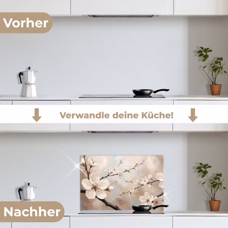 Bloesem - Takken - Schilderij - Beige - Serene keuken achterwand spatscherm klein -voor_na_DE