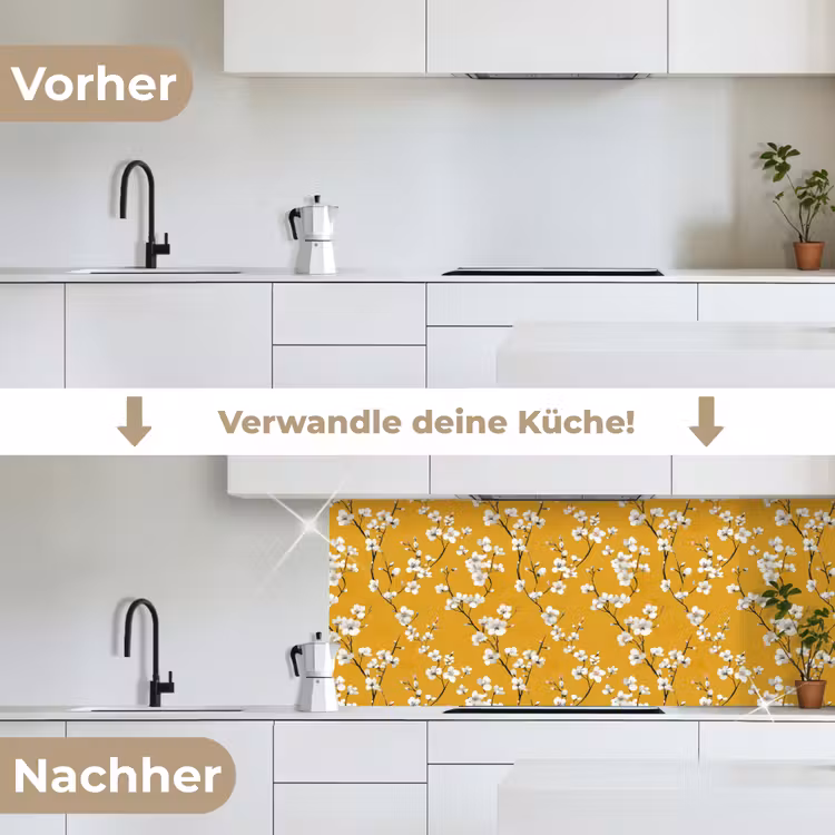 Bloesemtak - Aquarel - Geel keuken achterwand 2 middel 871 -voor-na_DE
