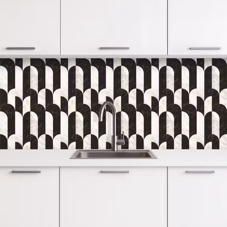 Bogen - Tegels - Marmer - Zwart - Wit keuken achterwand 2 middel 871 -3d