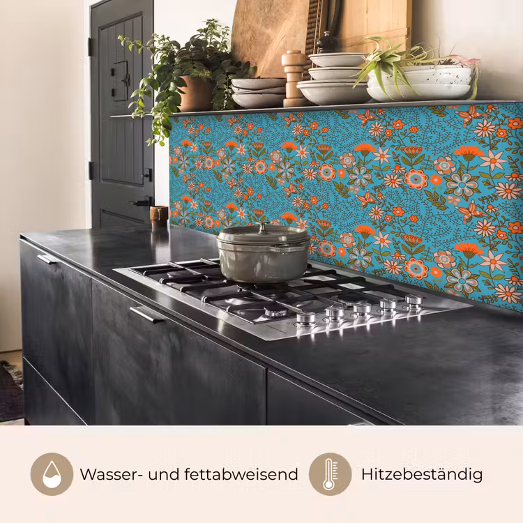 Bohemian - Bloemen - Oranje - Retro - Design keuken achterwand 2 middel 871 -usp_DE