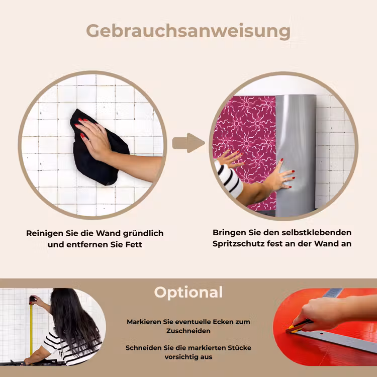 Bohemian - Zon - Magenta keuken achterwand spatscherm klein 900 -gebruiksaanwijzing_DE