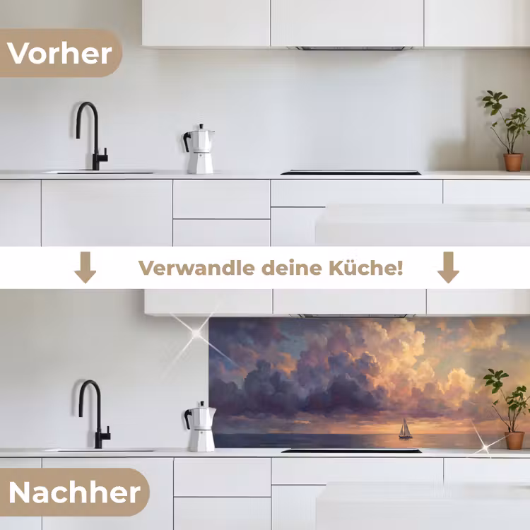 Boot - Zonsondergang - Zee - Natuur - Goud keuken achterwand 2 middel -voor-na_DE