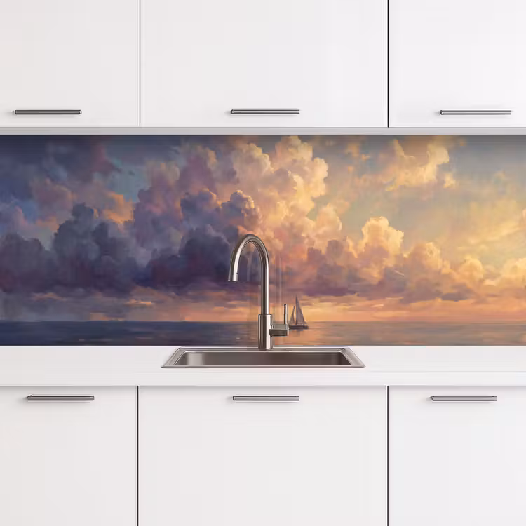 Boot - Zonsondergang - Zee - Natuur - Goud keuken achterwand 2 middel -3d