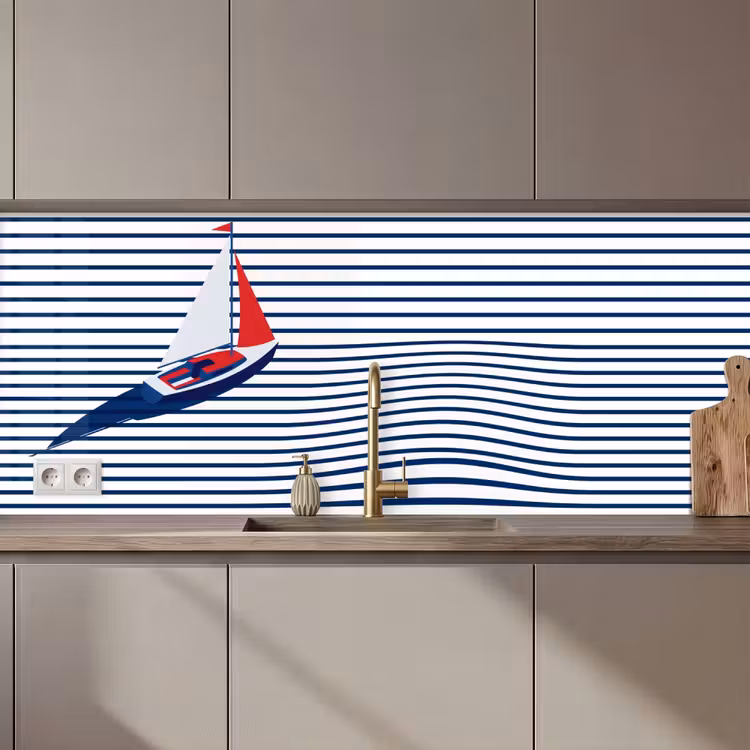 Boot - Water - Abstract - Blauw keuken achterwand 2 middel zz_3dshopping