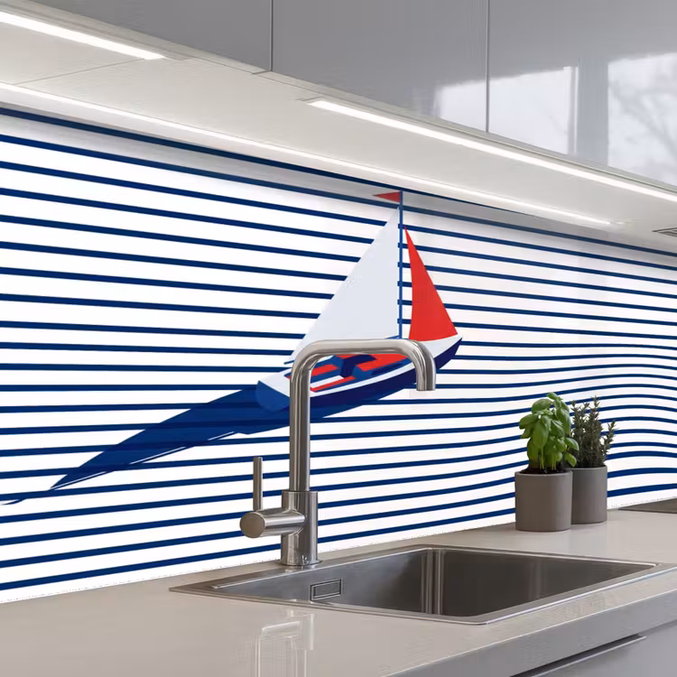 Boot - Water - Abstract - Blauw keuken achterwand 2 middel -3d_schuin