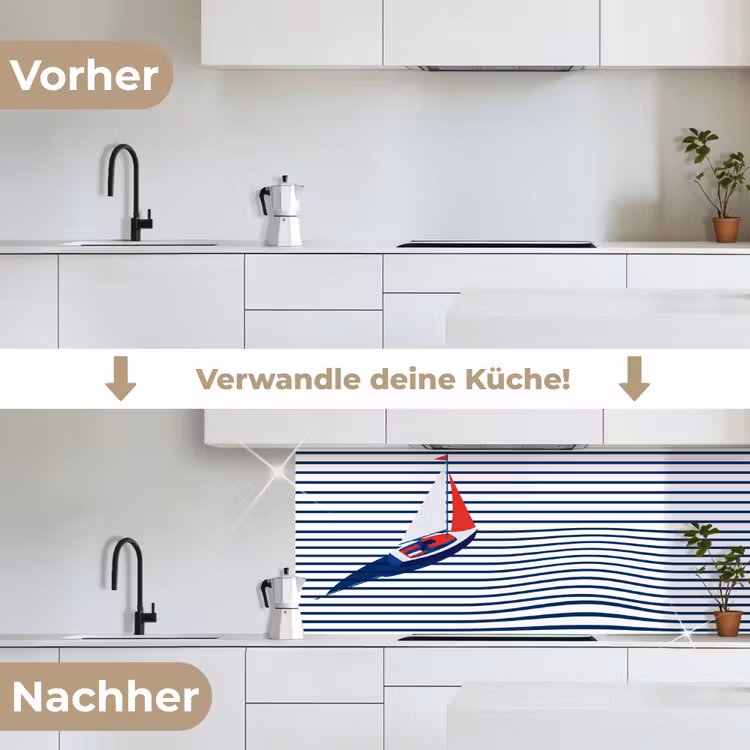 Boot - Water - Abstract - Blauw keuken achterwand 2 middel -voor-na_DE