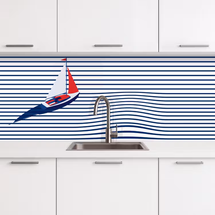 Boot - Water - Abstract - Blauw keuken achterwand 2 middel -3d