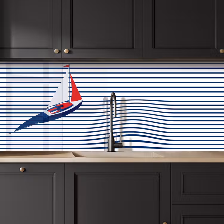 Boot - Water - Abstract - Blauw keuken achterwand 2 middel -sfeer1