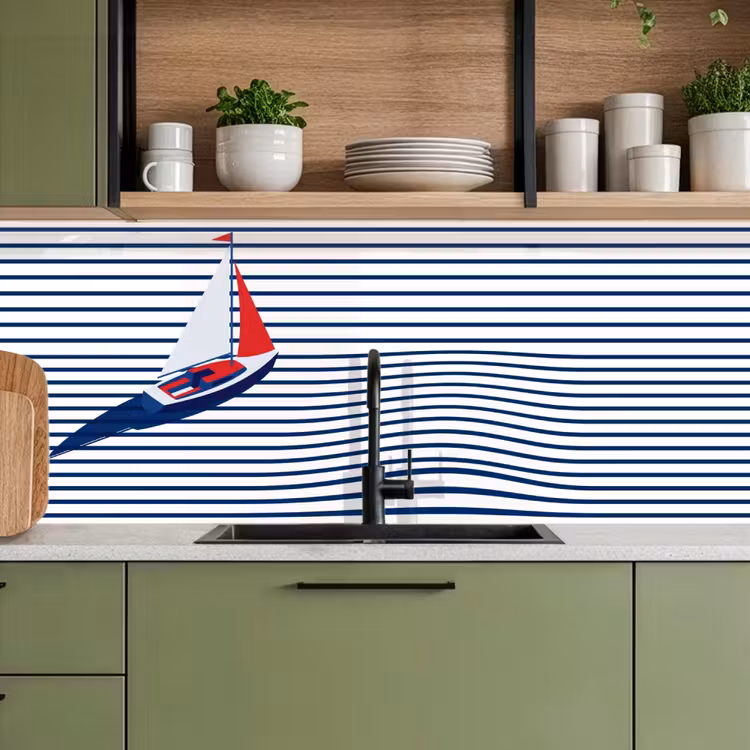 Boot - Water - Abstract - Blauw keuken achterwand 2 middel -sfeer3