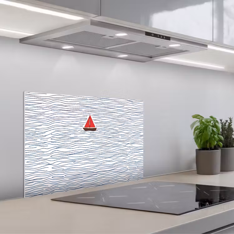 Boot - Water - Rood - Illustratie - Minimalistisch keuken achterwand spatscherm klein -3d_schuin