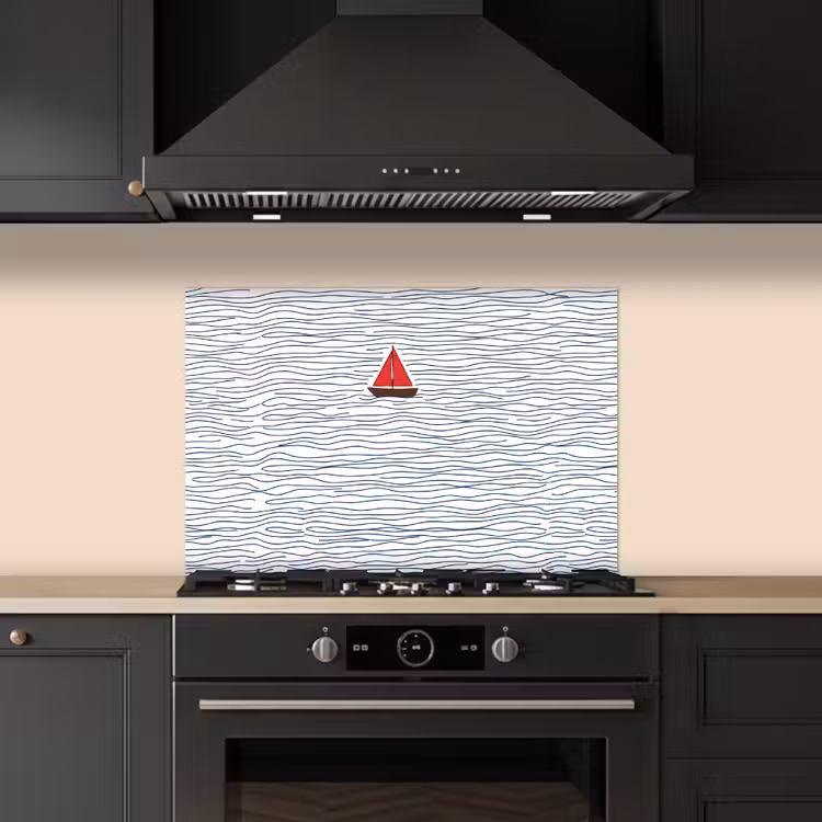 Boot - Water - Rood - Illustratie - Minimalistisch keuken achterwand spatscherm klein -sfeer1