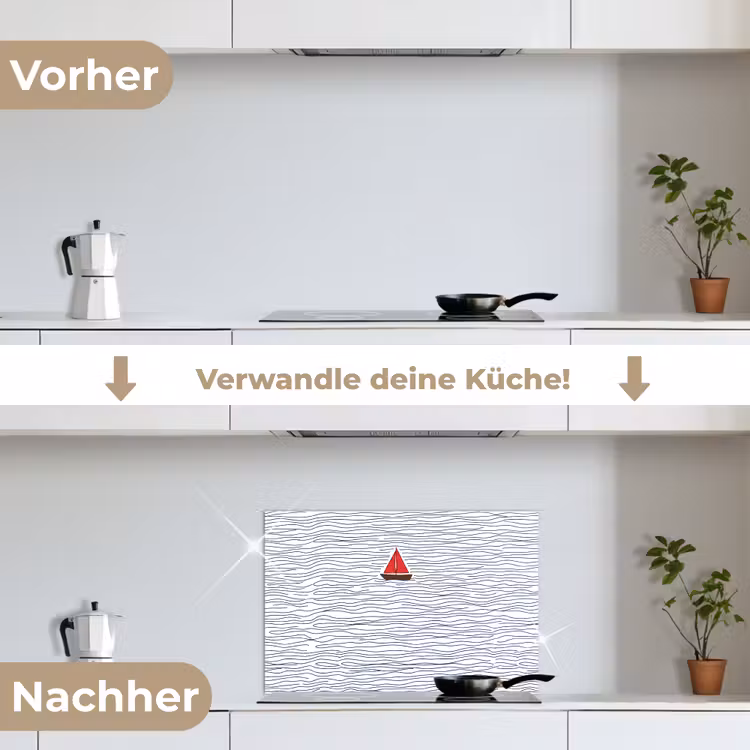 Boot - Water - Rood - Illustratie - Minimalistisch keuken achterwand spatscherm klein -voor_na_DE