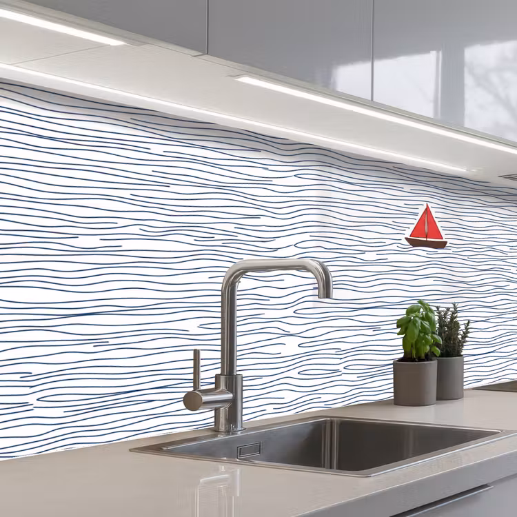 Boot - Water - Rood - Illustratie - Minimalistisch keuken achterwand 2 middel -3d_schuin