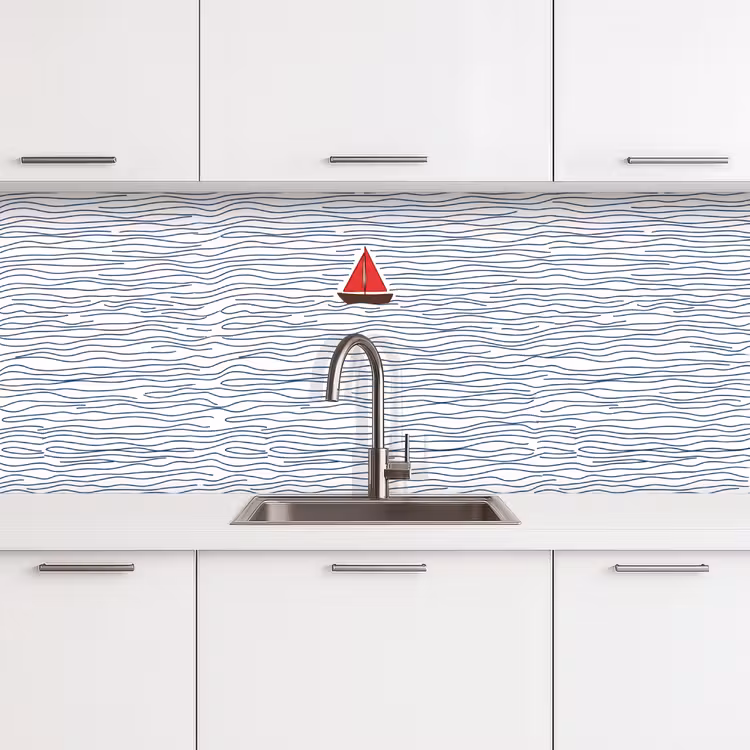 Boot - Water - Rood - Illustratie - Minimalistisch keuken achterwand 2 middel -3d