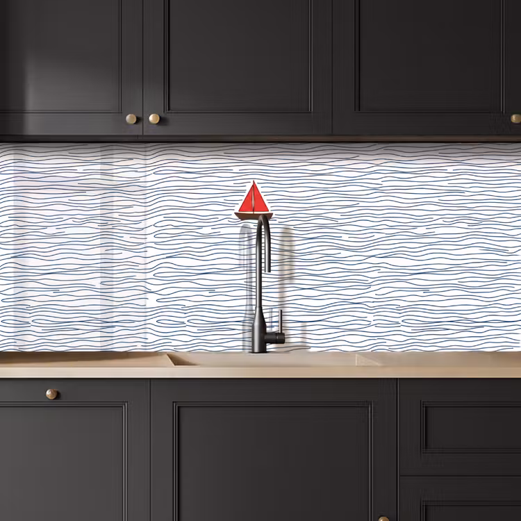 Boot - Water - Rood - Illustratie - Minimalistisch keuken achterwand 2 middel -sfeer1