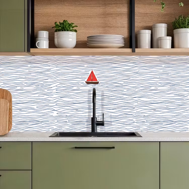 Boot - Water - Rood - Illustratie - Minimalistisch keuken achterwand 2 middel -sfeer3