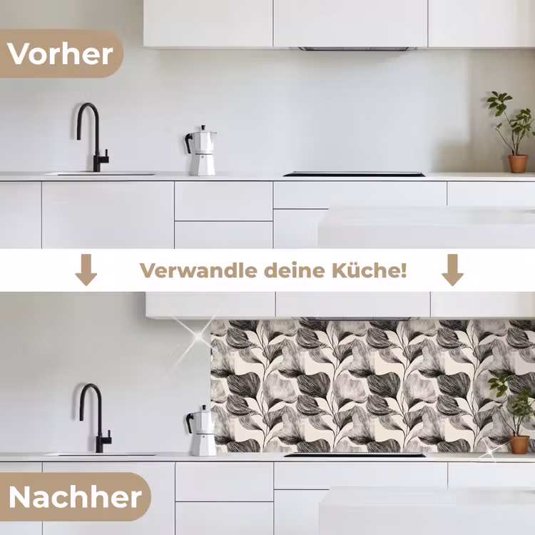 Botanisch - Bladeren - Zwart keuken achterwand 2 middel 871 -voor-na_DE
