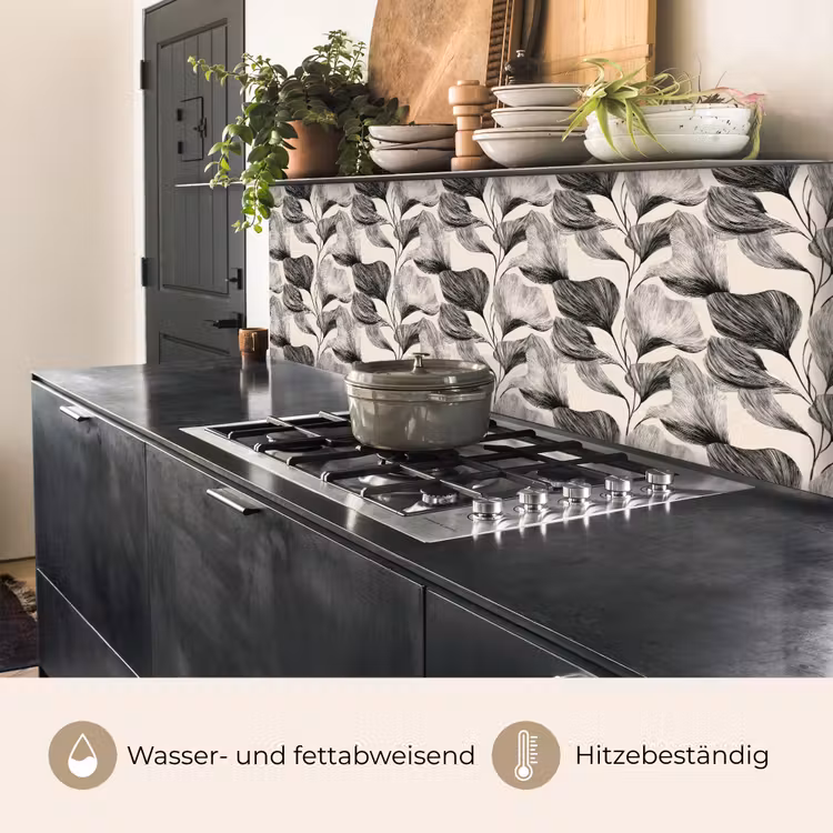 Botanisch - Bladeren - Zwart keuken achterwand 2 middel 871 -usp_DE
