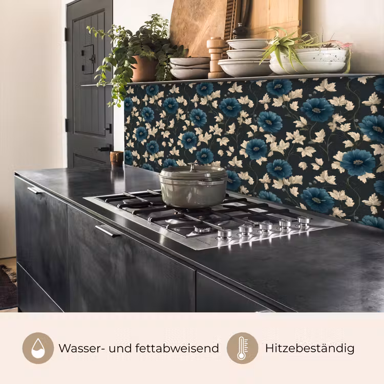 Botanisch - Bloemen - Blauw keuken achterwand 2 middel 871 -usp_DE