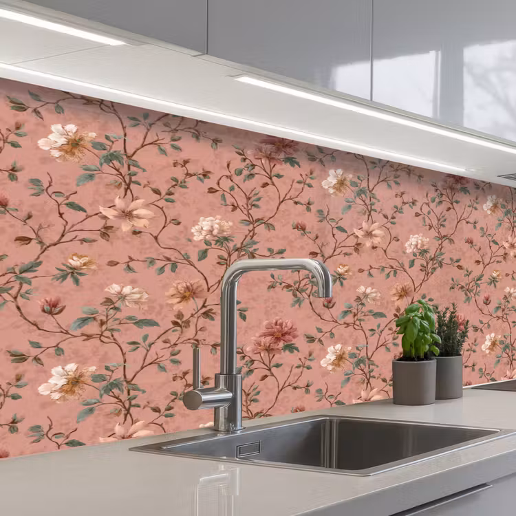 Botanisch - Bloemen - Roze keuken achterwand 2 middel 871 -3d_schuin