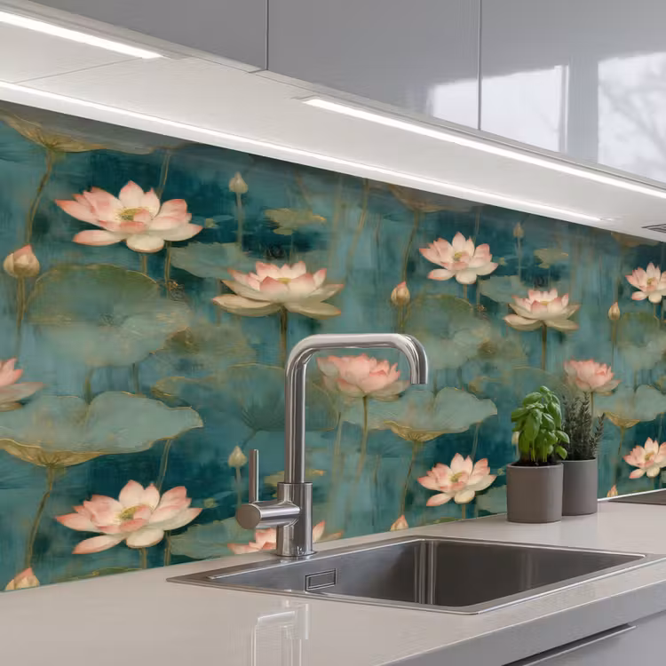 Botanisch - Bloemen - Roze keuken achterwand 2 middel 871 -3d_schuin