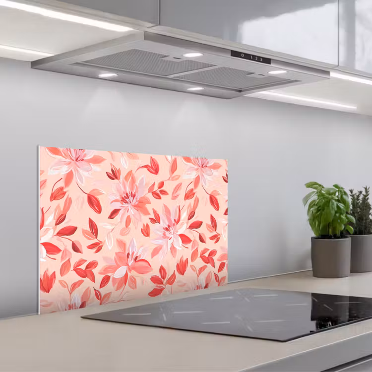 Botanisch - Bloemen - Rood keuken achterwand spatscherm klein 900 -3d_schuin