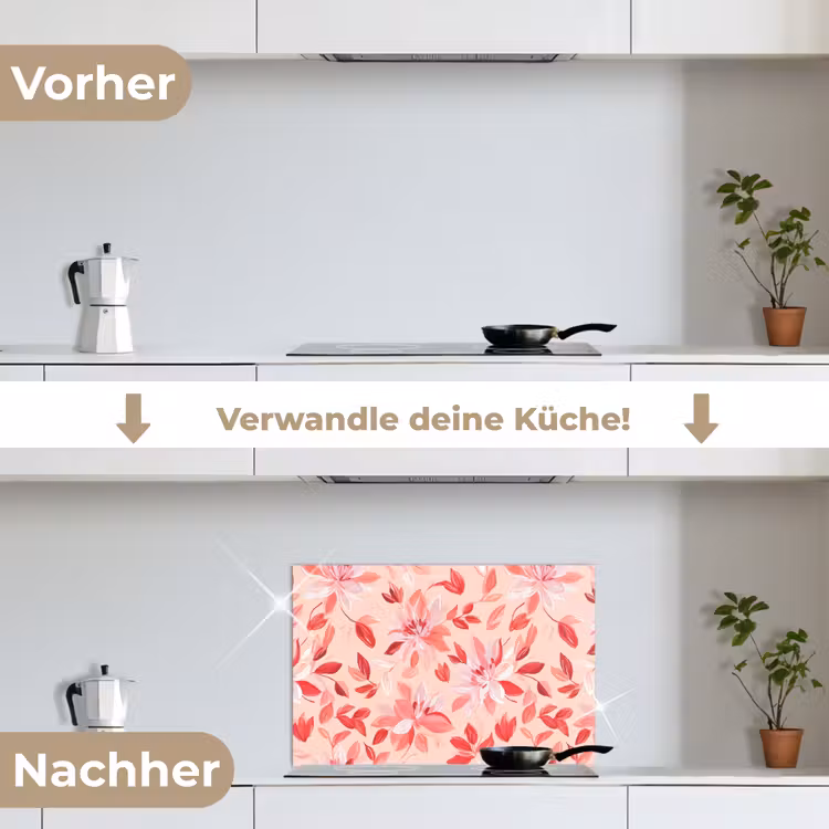 Botanisch - Bloemen - Rood keuken achterwand spatscherm klein 900 -voor_na_DE