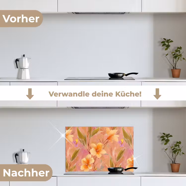 Botanisch - Bloemen - Kleurrijk keuken achterwand spatscherm klein 900 -voor_na_DE