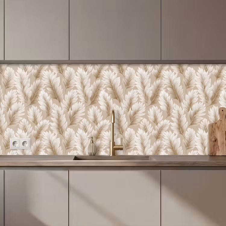 Botanisch - Patroon - Beige keuken achterwand 2 middel 871 zz_3dshopping