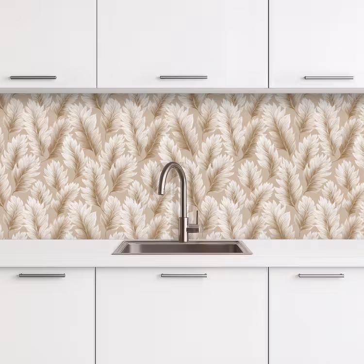 Botanisch - Patroon - Beige keuken achterwand 2 middel 871 -3d