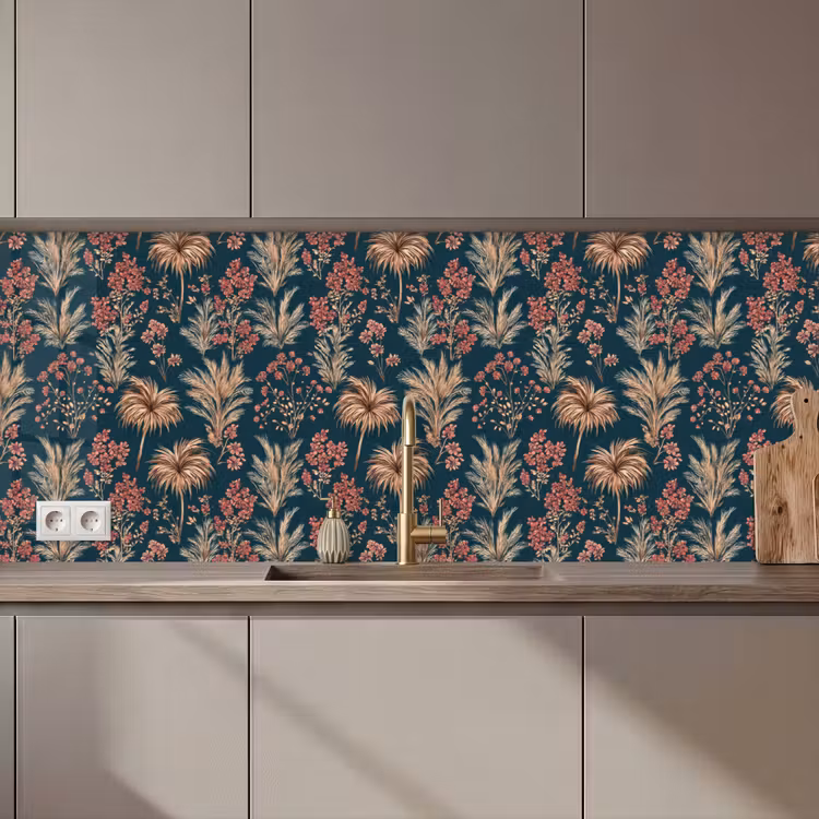 Botanisch - Patroon - Blauw keuken achterwand 2 middel 871 zz_3dshopping