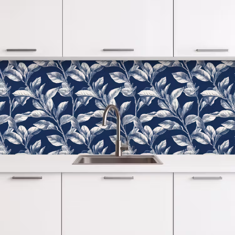 Botanisch - Patroon - Blauw keuken achterwand 2 middel 871 -3d