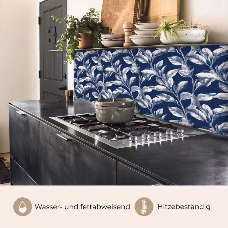Botanisch - Patroon - Blauw keuken achterwand 2 middel 871 -usp_DE