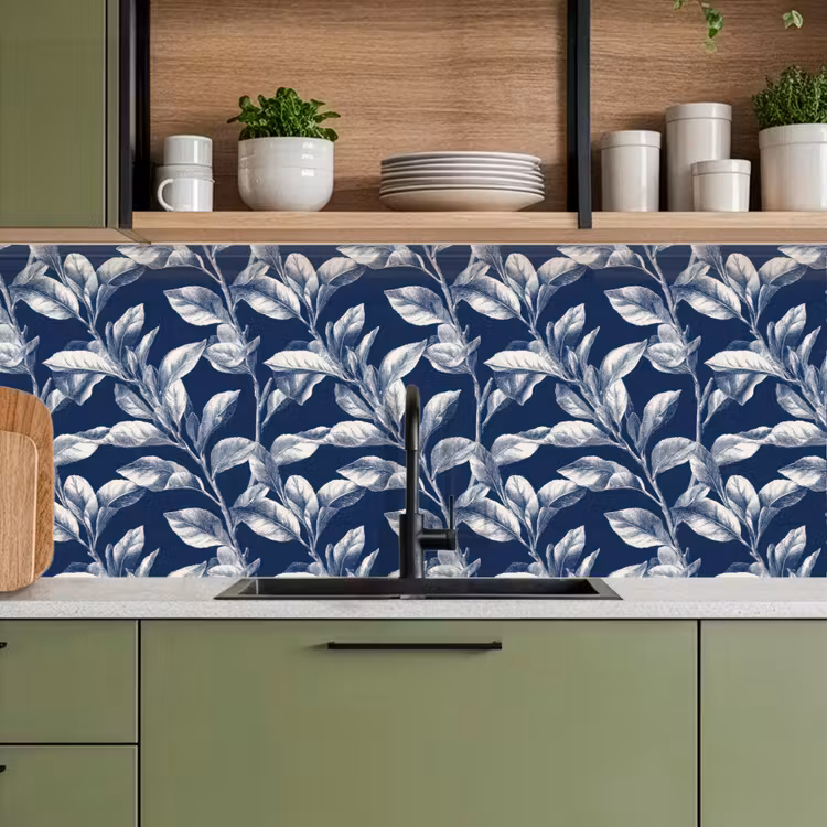 Botanisch - Patroon - Blauw keuken achterwand 2 middel 871 -sfeer3