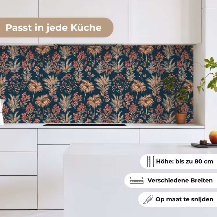 Botanisch - Patroon - Blauw keuken achterwand 2 middel 871 -sfeer4_DE