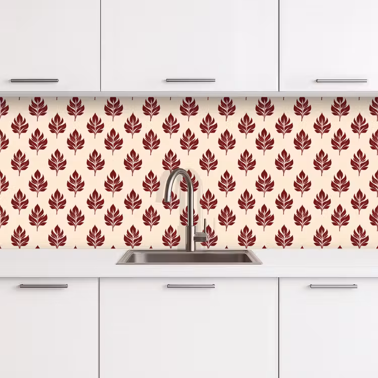 Botanisch - Patroon - Bordeaux keuken achterwand 2 middel 871 -3d