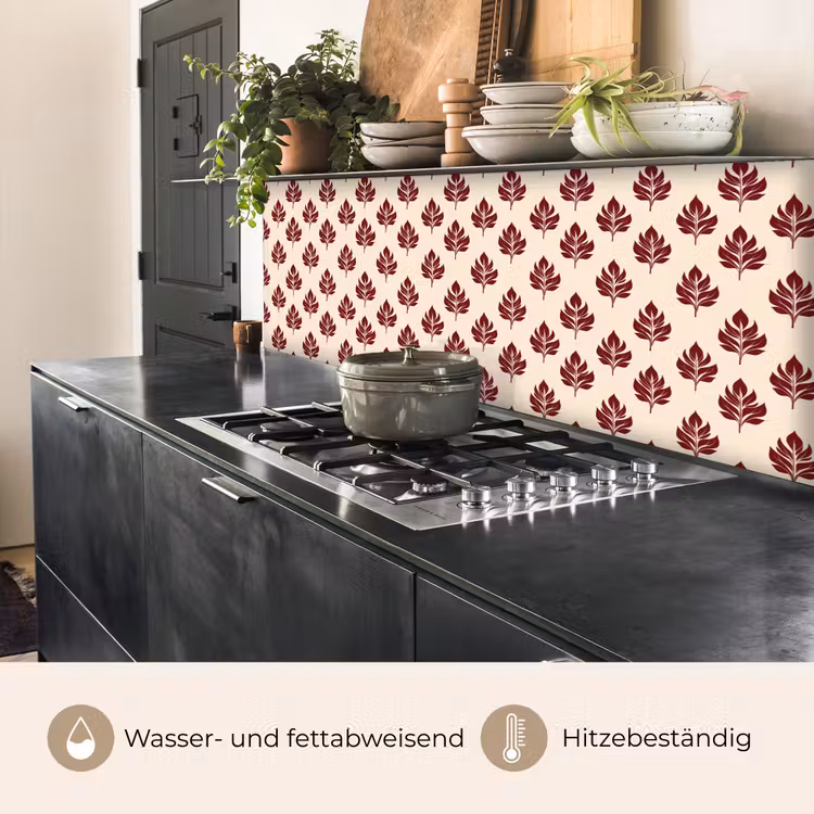 Botanisch - Patroon - Bordeaux keuken achterwand 2 middel 871 -usp_DE