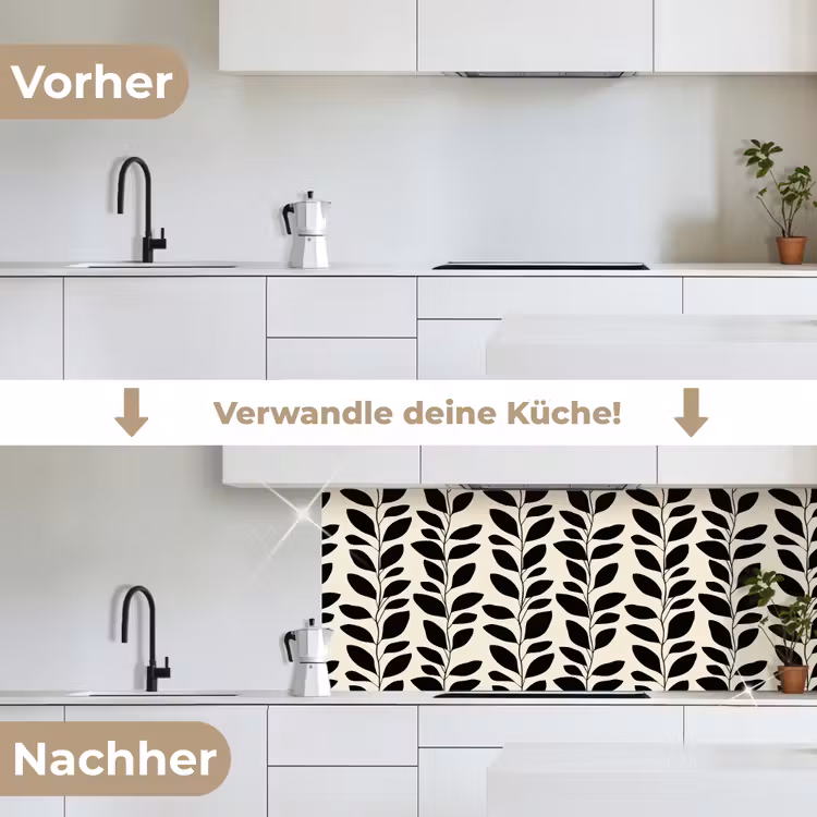 Botanisch - Dessin - Zwart - Beige keuken achterwand 2 middel 871 -voor-na_DE
