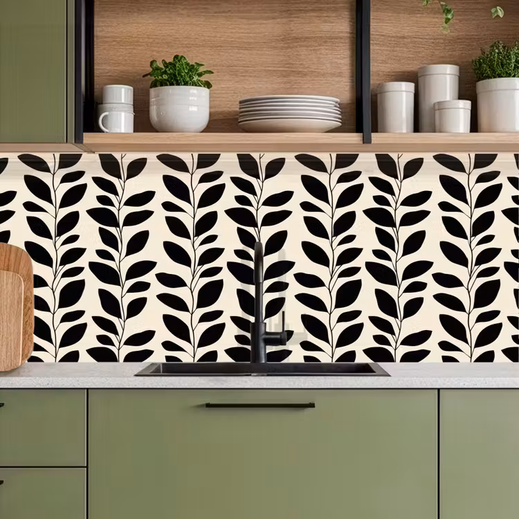 Botanisch - Dessin - Zwart - Beige keuken achterwand 2 middel 871 -sfeer3