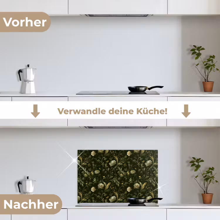 Botanisch - Naadloos - Bloemen keuken achterwand spatscherm klein 900 -voor_na_DE