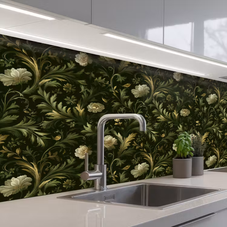 Botanisch - Naadloos - Bloemen keuken achterwand 2 middel 871 -3d_schuin