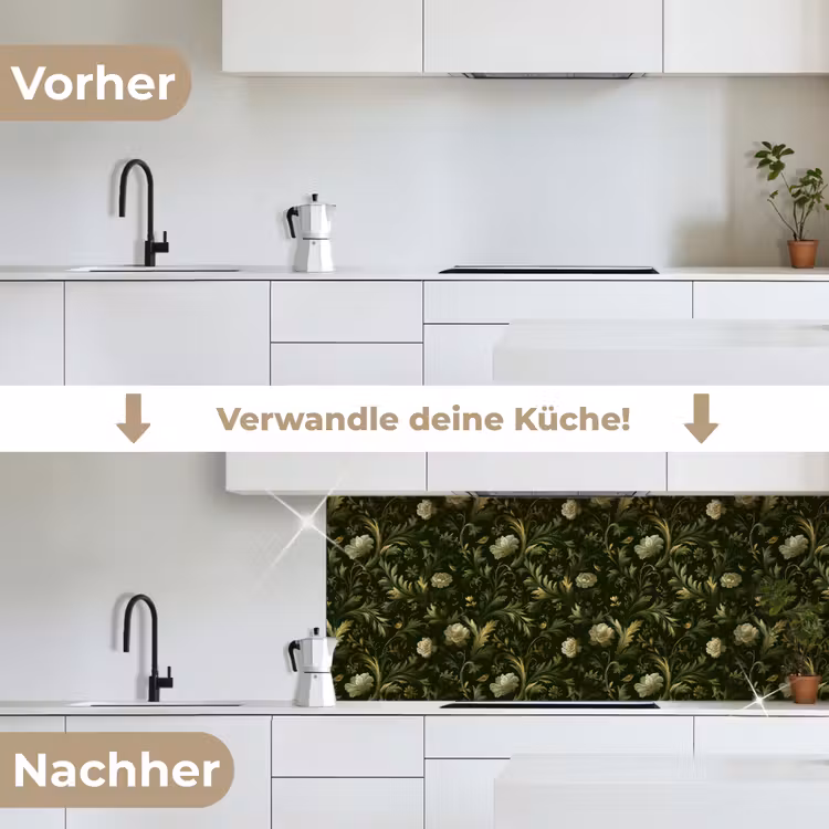 Botanisch - Naadloos - Bloemen keuken achterwand 2 middel 871 -voor-na_DE