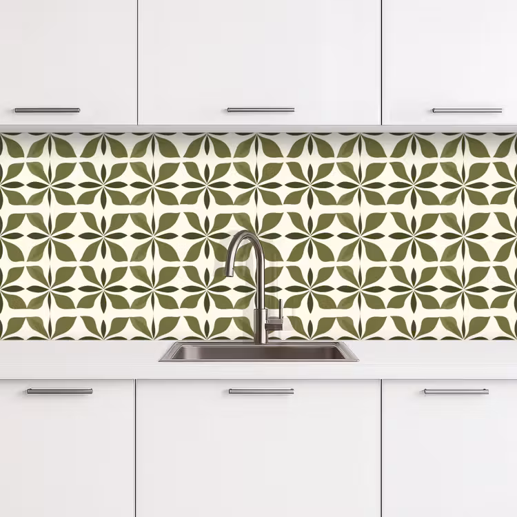 Botanisch - Retro - Groen keuken achterwand 2 middel 871 -3d