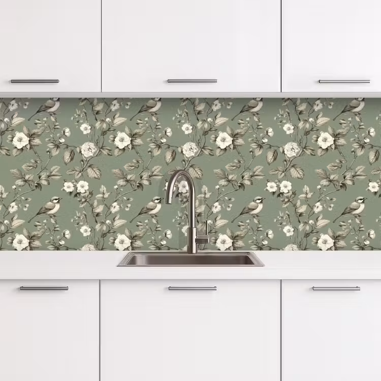 Botanisch - Vogels - Groen keuken achterwand 2 middel 871 -3d