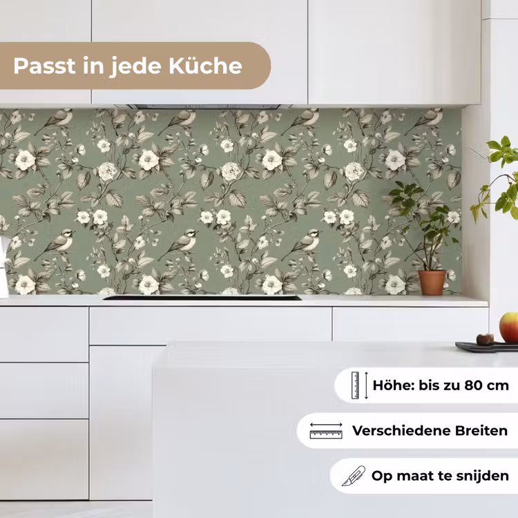 Botanisch - Vogels - Groen keuken achterwand 2 middel 871 -sfeer4_DE