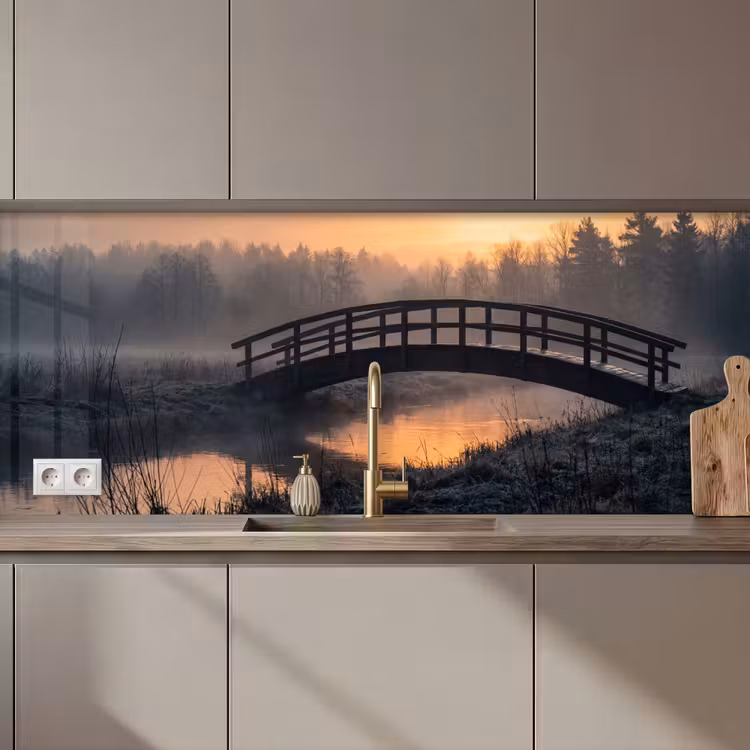 Brug - Mist - Bomen - Water keuken achterwand 2 middel zz_3dshopping