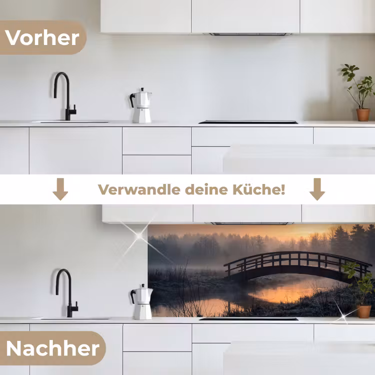 Brug - Mist - Bomen - Water keuken achterwand 2 middel -voor-na_DE