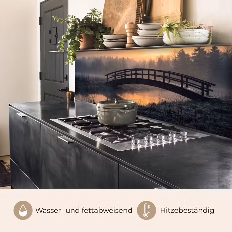 Brug - Mist - Bomen - Water keuken achterwand 2 middel -usp_DE