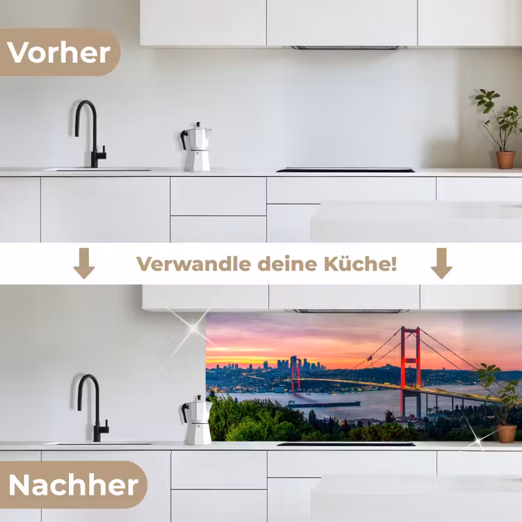 Brug - Rood - Skyline - Water keuken achterwand 2 middel -voor-na_DE