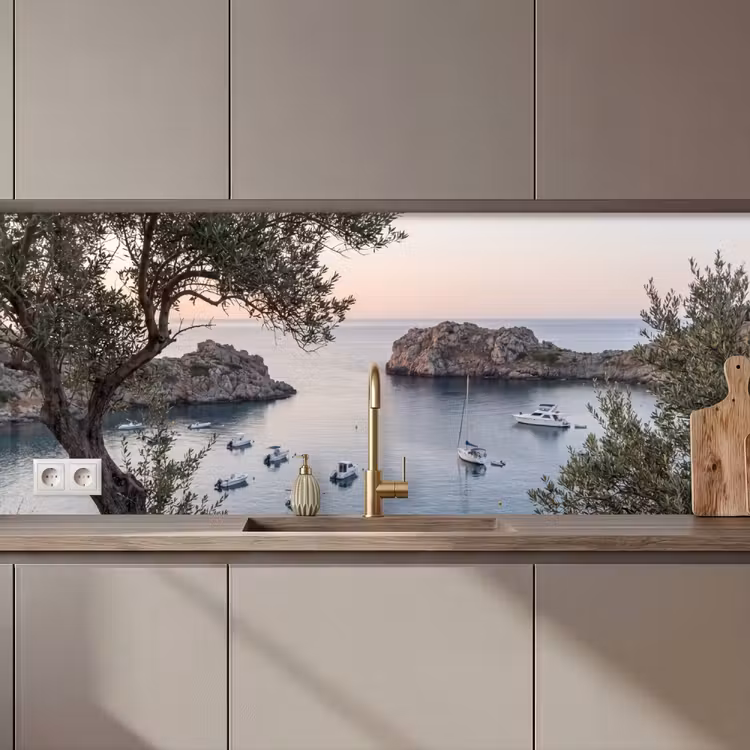 Küchenrückwand - Bucht – Boote – Sonnenuntergang - Baai - boten - zonsondergang keuken achterwand 2 middel zz_3dshopping